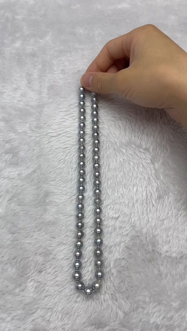 项链银S925镶嵌海水珍珠AK真多麻8-8.5mm