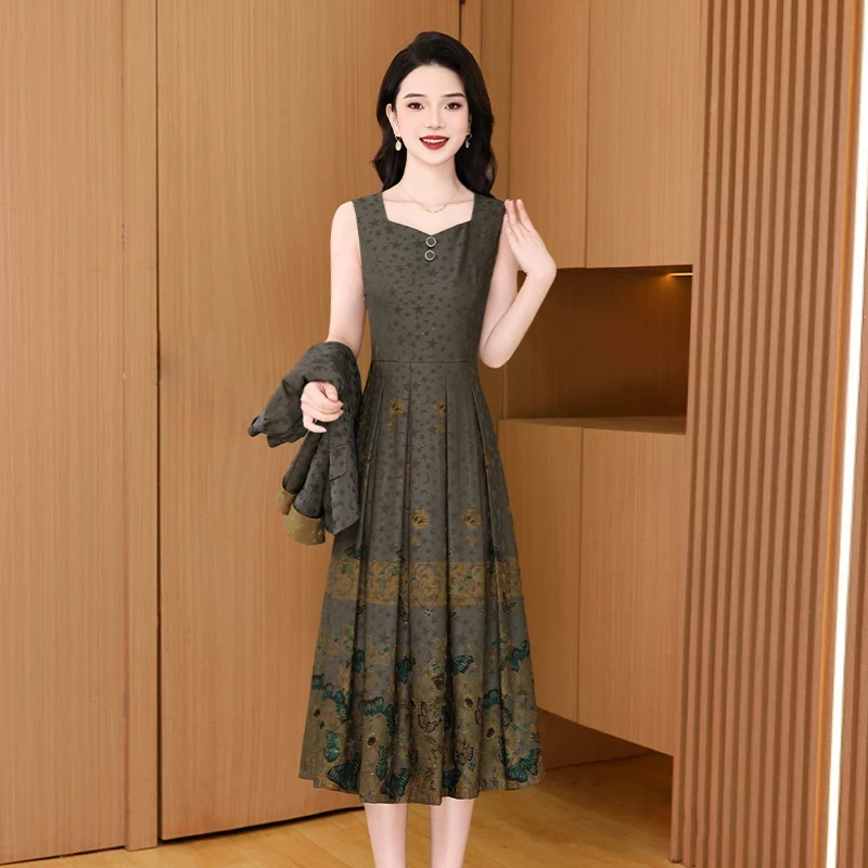 拉夏贝尔中式国风套装连衣裙2025新款女春秋十三行轻奢高级马面裙