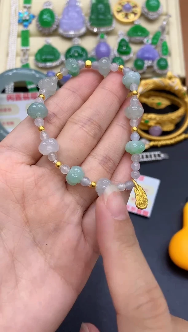 足金镶嵌手链翡翠268-中国好珍宝