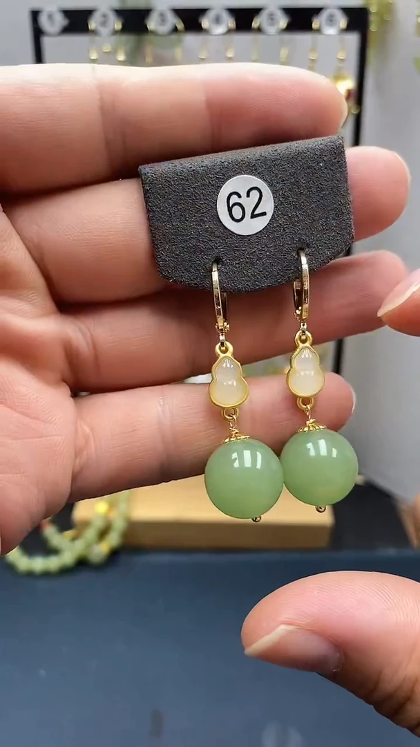 和田玉银S925镀金镶嵌耳饰尺寸14mm耳扣01