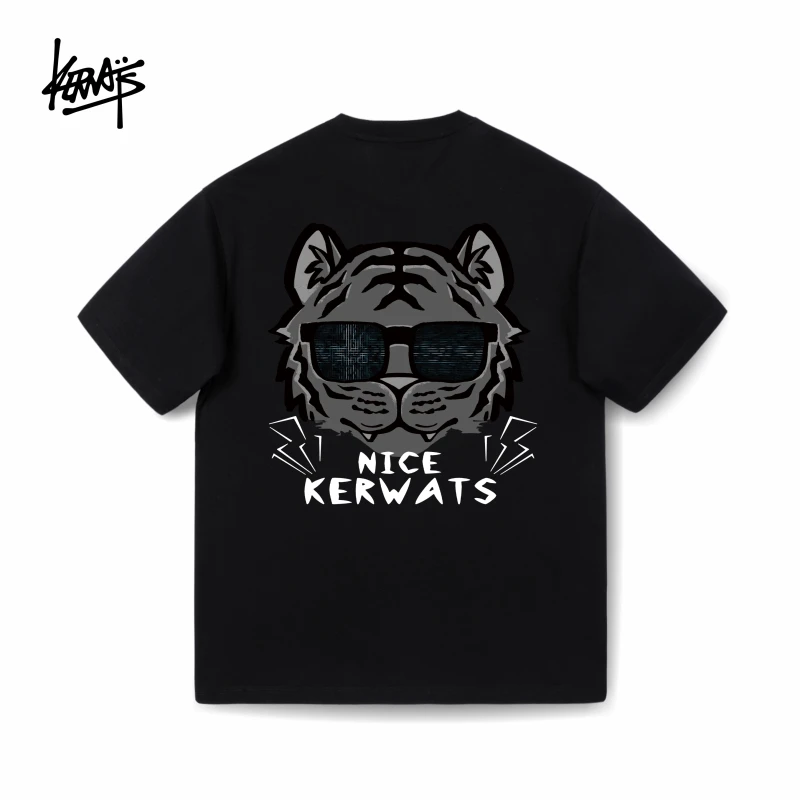 【KERWATS/可维斯品牌】墨镜老虎印花短袖T恤男女款宽松百搭半袖男