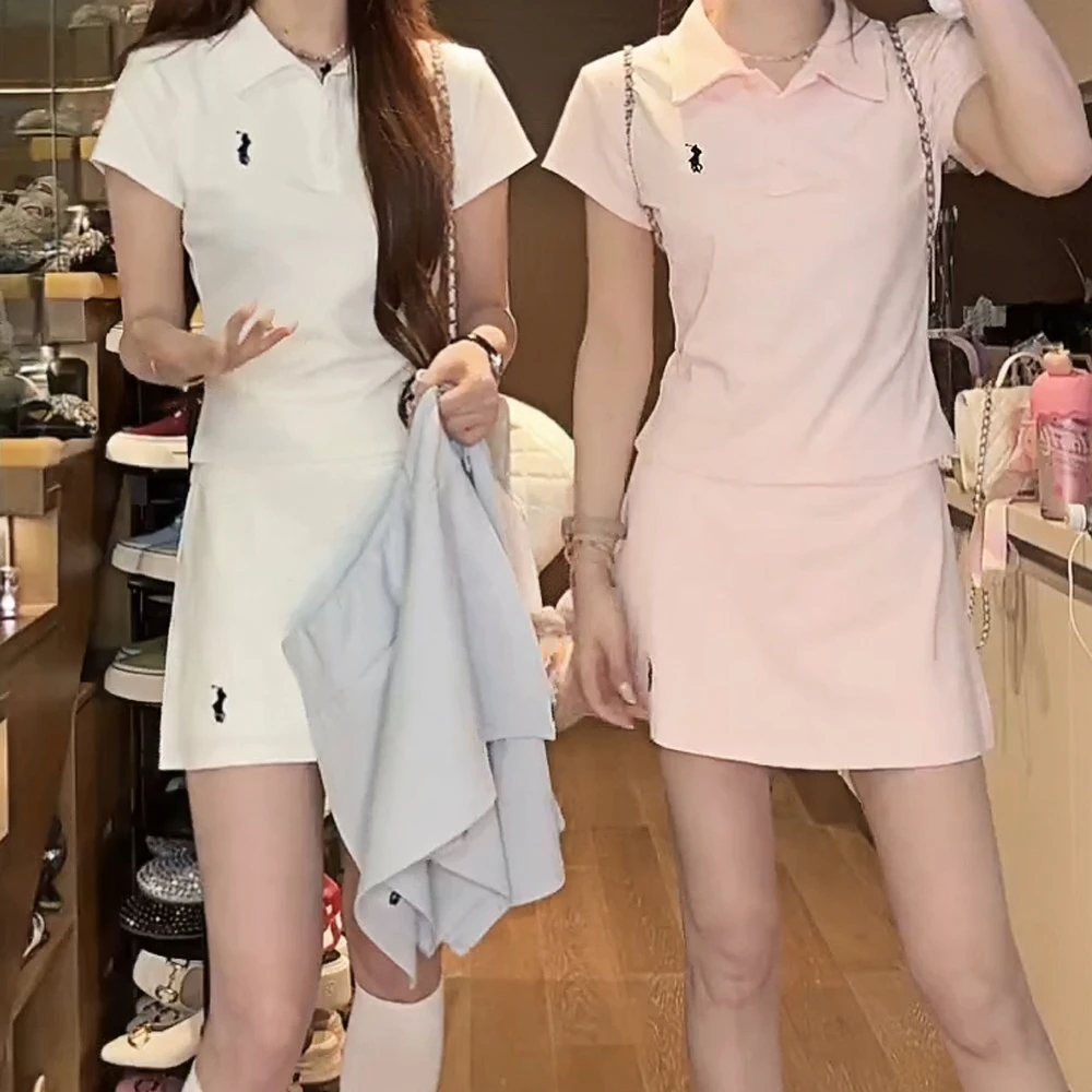 夏装新款刺绣小马休闲运动减龄上衣POLO衫+裙裤防走光半身裙套装