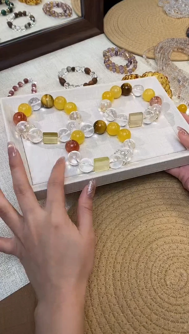 合金手链水晶《蜜罐》原创设计白水晶黄水晶萤石17-18mm多样性发一