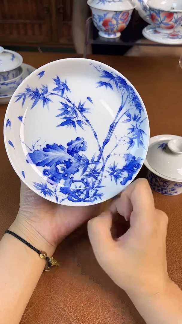 九石堂青花竹叶纹壶承