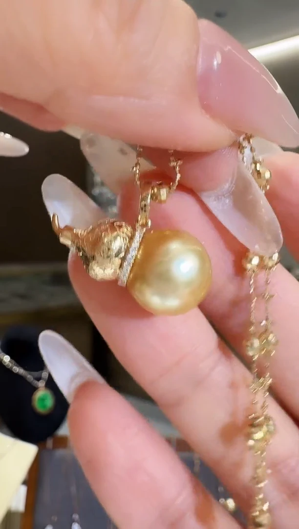 定制海水珍珠吊坠(不含链)18K金镶嵌金珠葫芦吊坠  预售发货