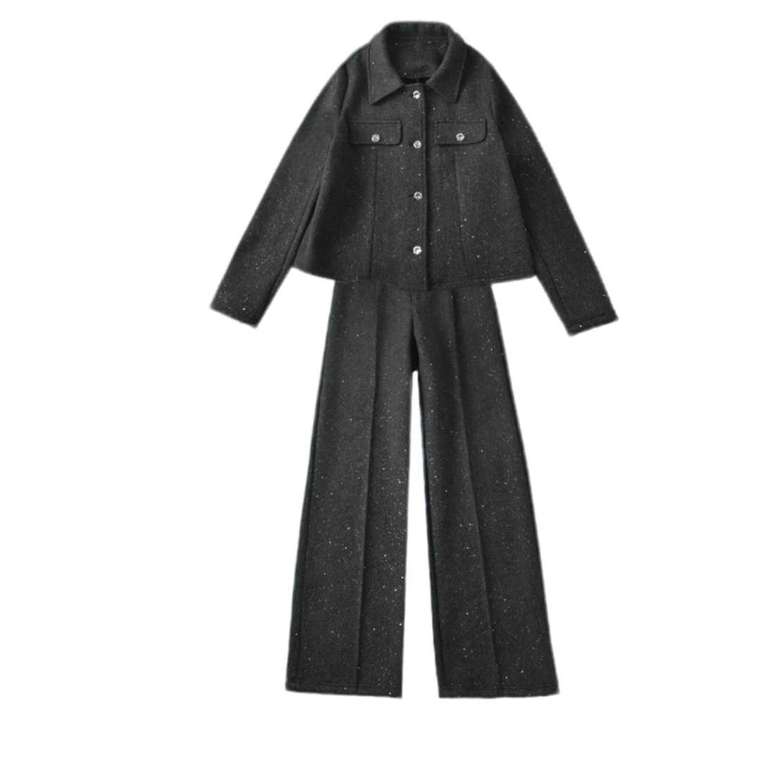 翻领女士气质设计师闪亮上衣套装QH113