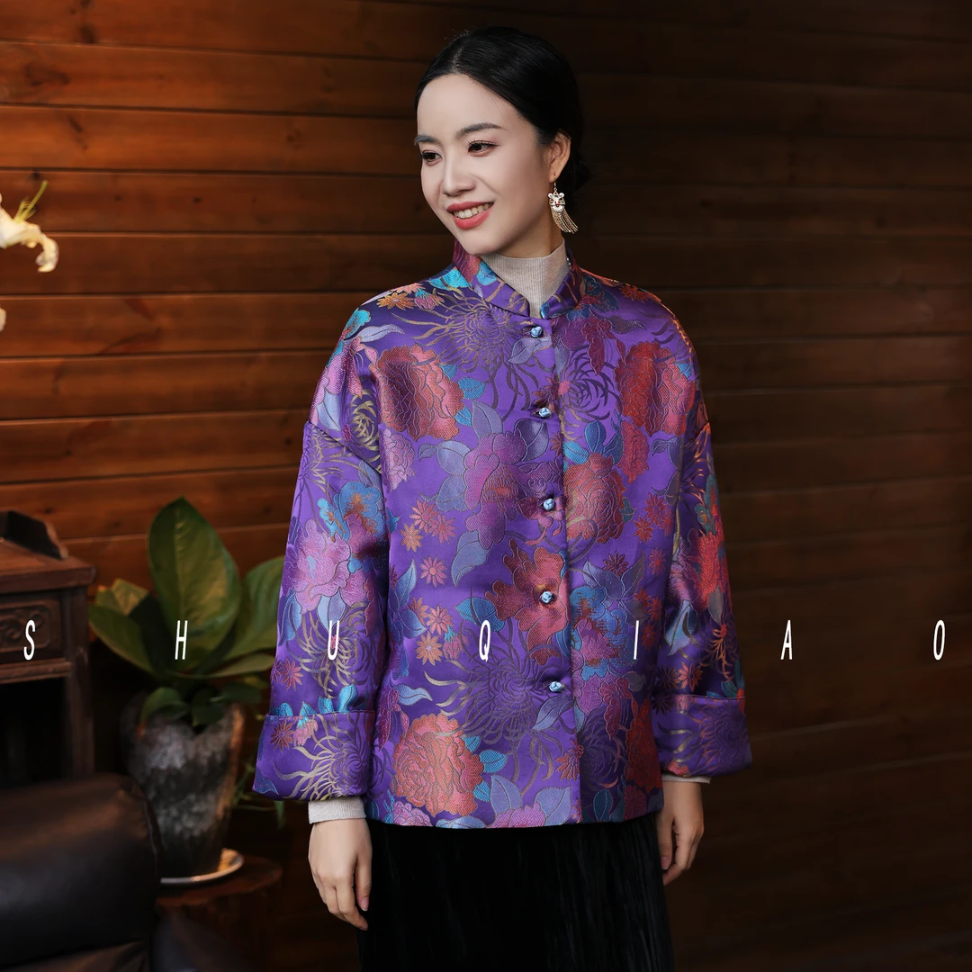蜀俏【萱】人丝新中式短外套女立领拜年宽松上衣中国风妈妈装新年