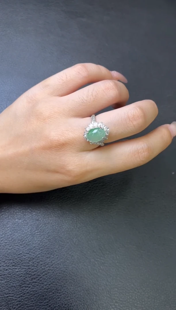 银S925镶嵌戒指翡翠小*花戒指