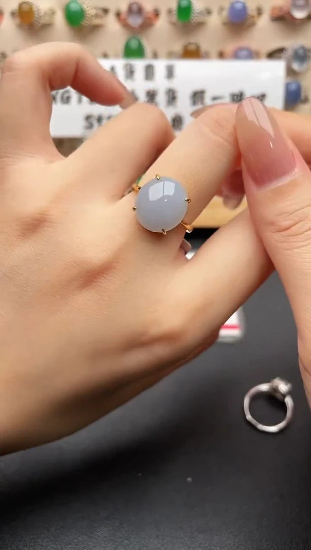 银S925镶嵌戒指翡翠一物一证一礼盒