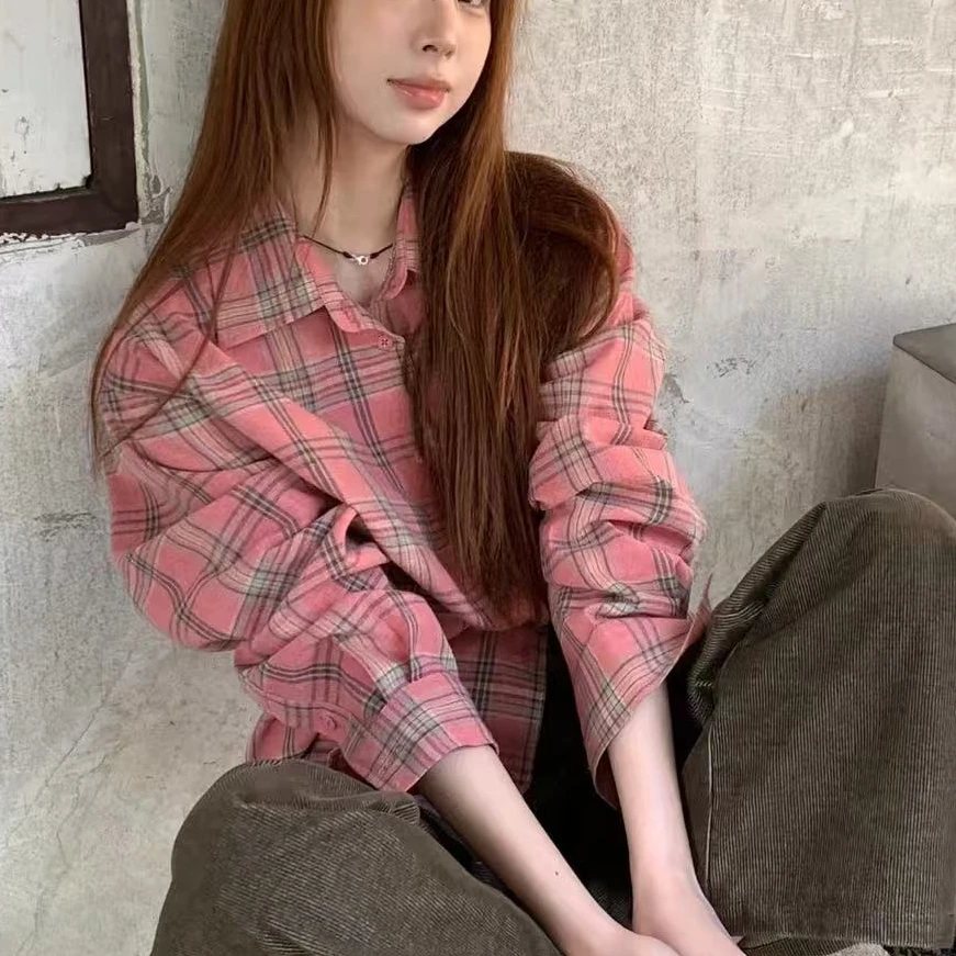 2025夏季新款纯棉衬衫格子条纹ins风韩版宽松百搭休闲