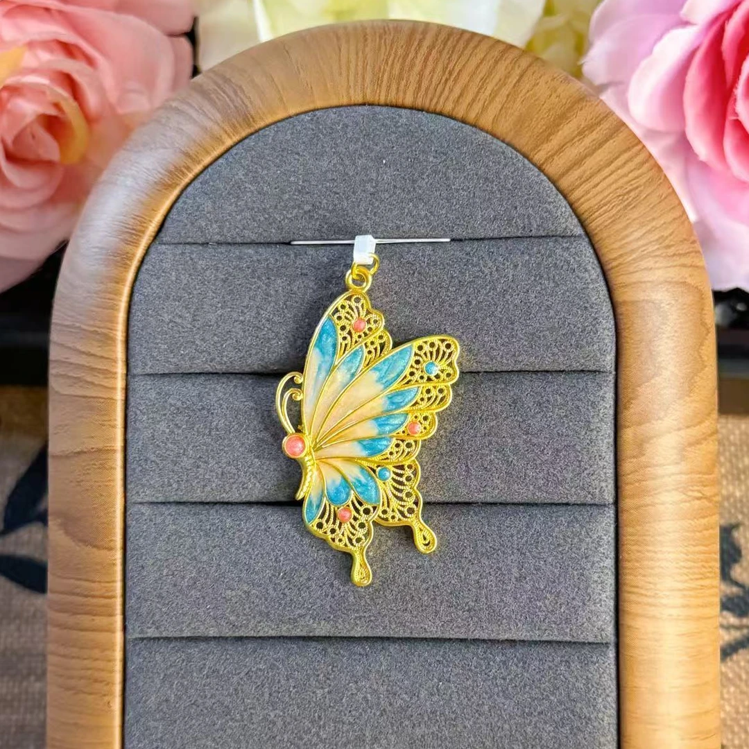 【小鹏黄金】足金999珐琅绿色蝴蝶吊坠1.14 1.16 1.21 1.25