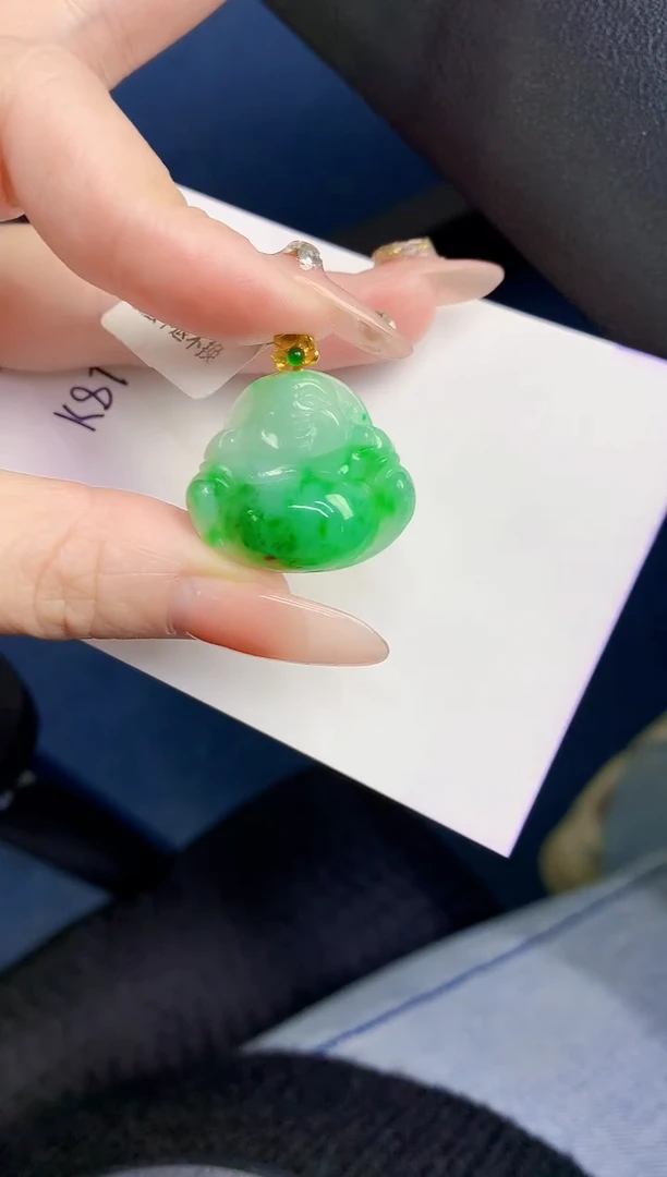 颈饰18K金镶嵌翡翠缅甸天然翡翠A货