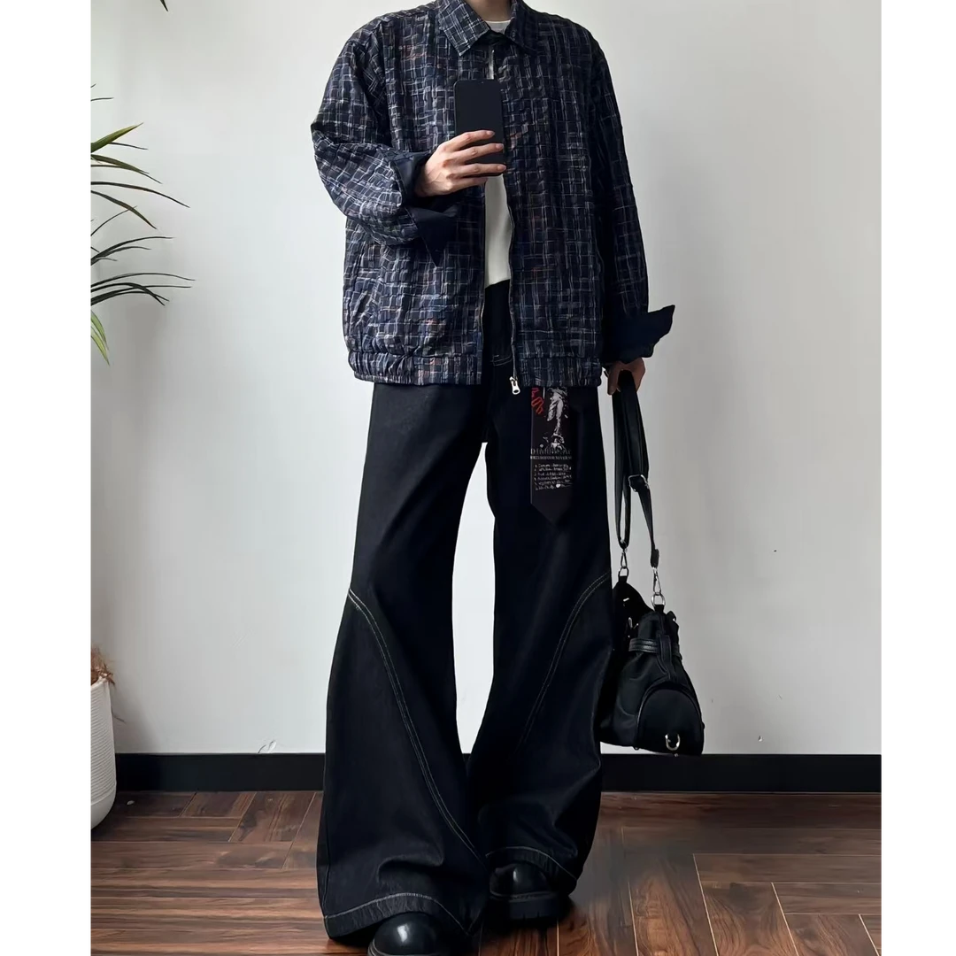 男生秋冬穿搭个性 cleanfit 小众高级感高知感外套牛仔裤套装89