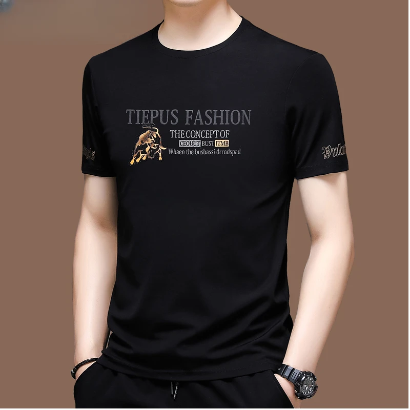 贾鲁萨加高端时尚夏季短袖t恤男士潮牌新款棉弹圆领高端休闲体恤