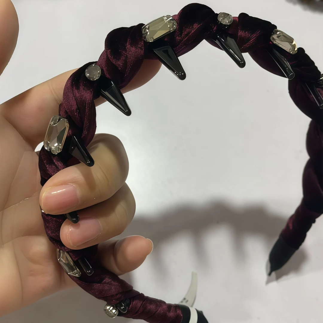 精品水晶新款精致酒红色丝绒缠绕时尚百搭倒齿发箍WM-416