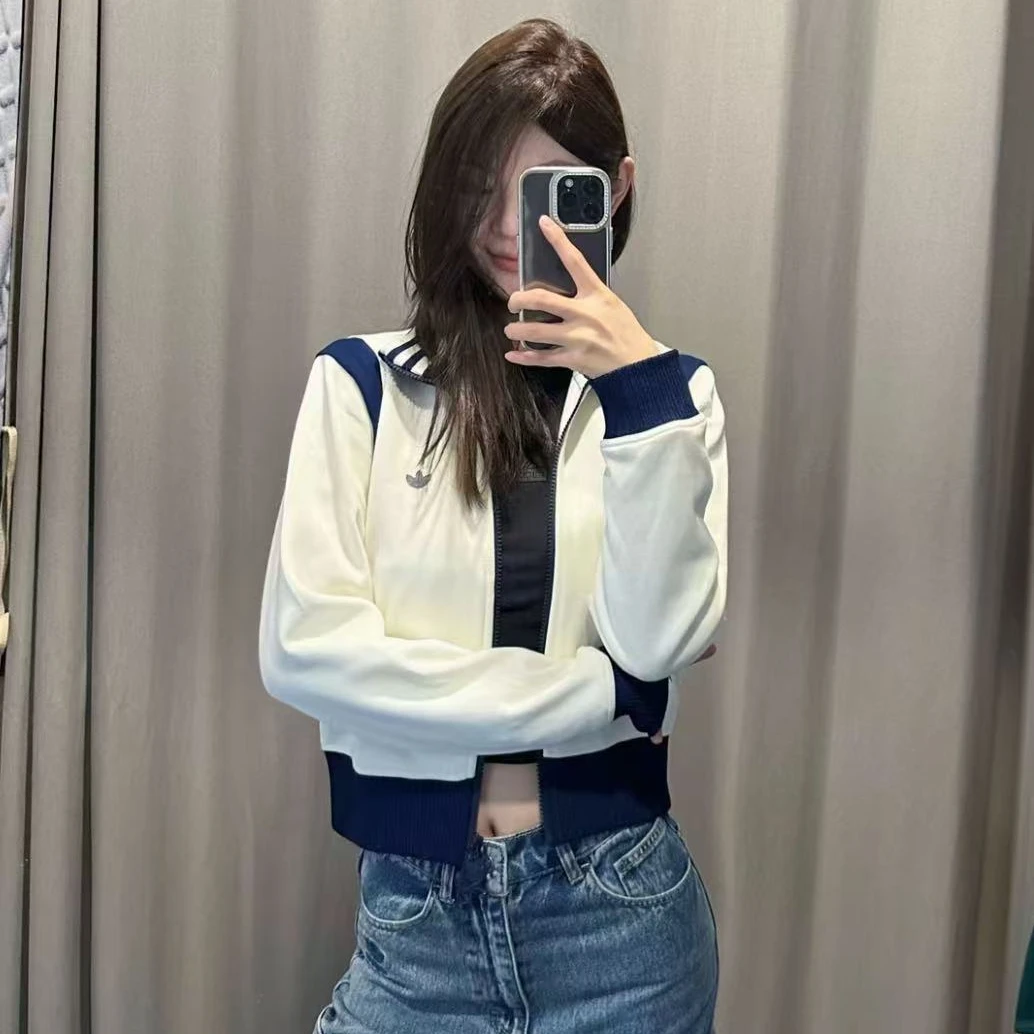 adidas/阿迪达斯复古撞色针织立领运动夹克外套-JM8022