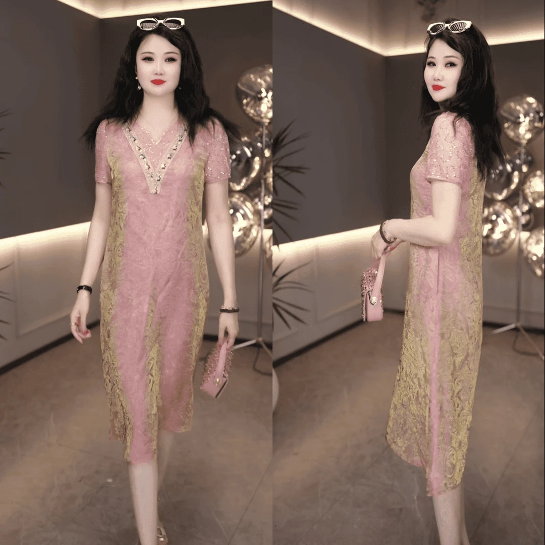 2025夏季新款减龄显瘦气质时尚洋气印花中长款连衣裙M-4XL