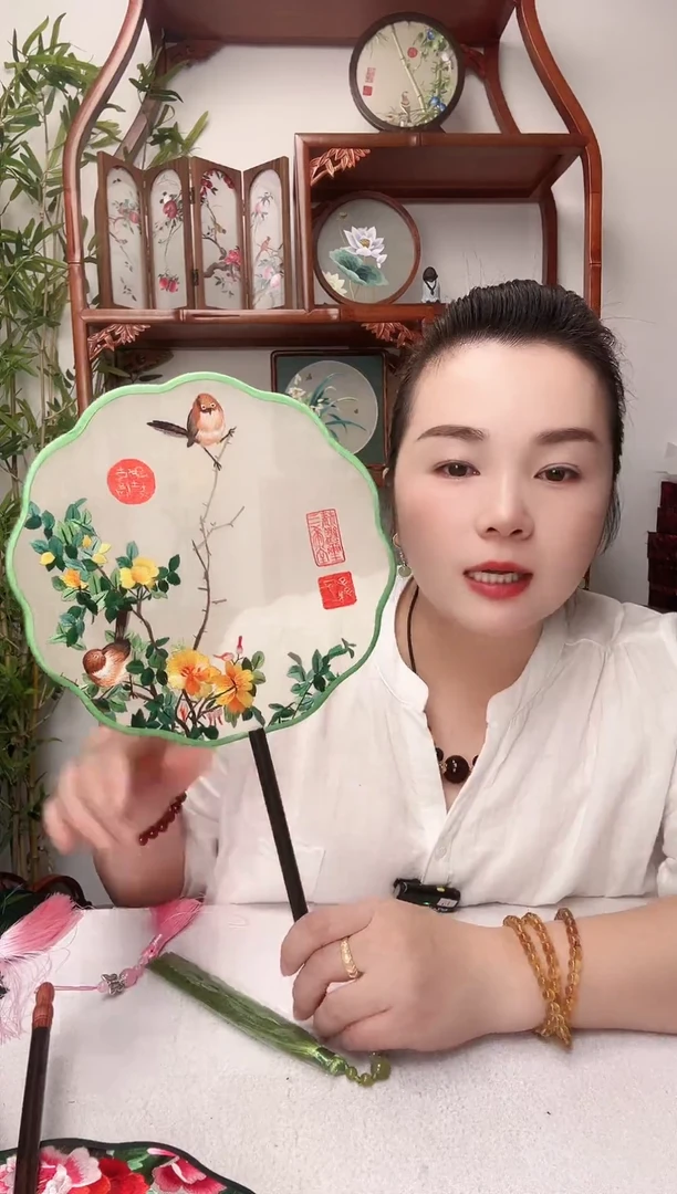刺绣团扇--手工绣花---双面绣花