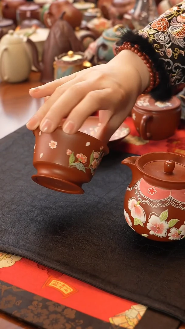 茶壶紫砂桃花主人杯