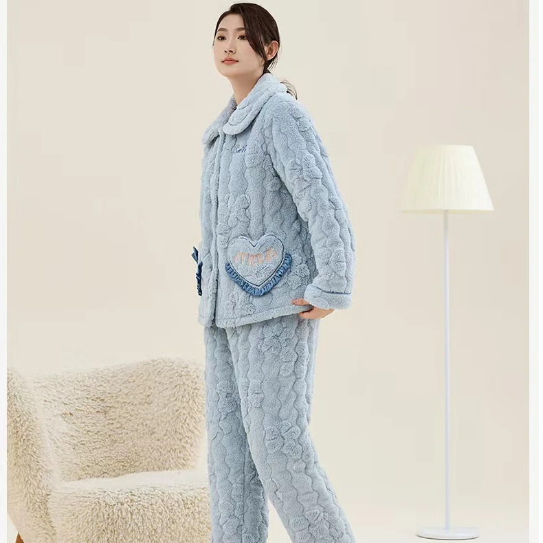 好波家居服女士加绒毛绒加厚保暖卡通