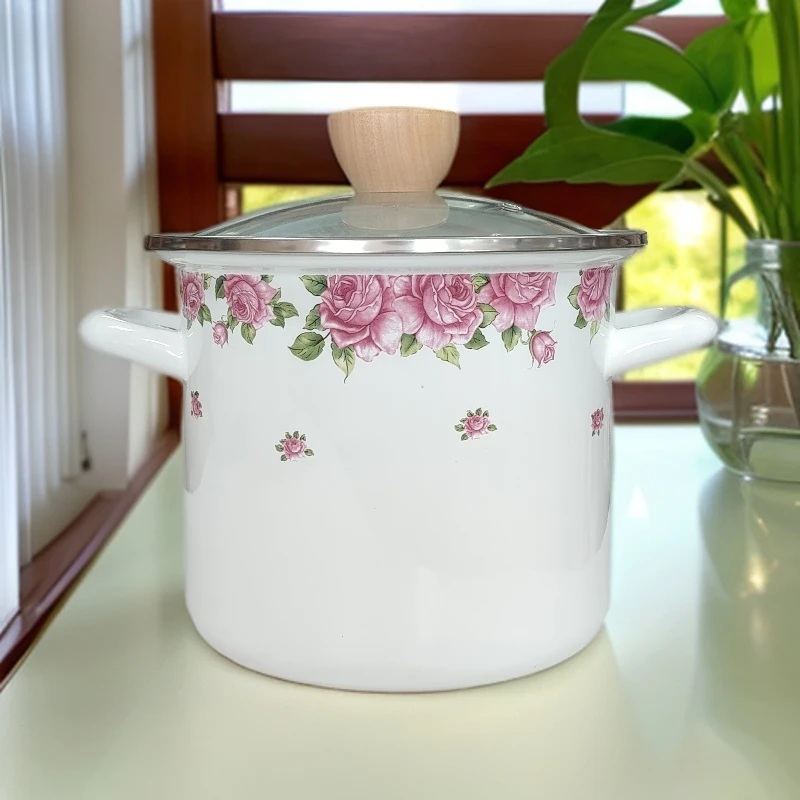 【七喜】18cm日式高筒锅 粉玫瑰  韩国原单3.6L大容量猪油罐米桶