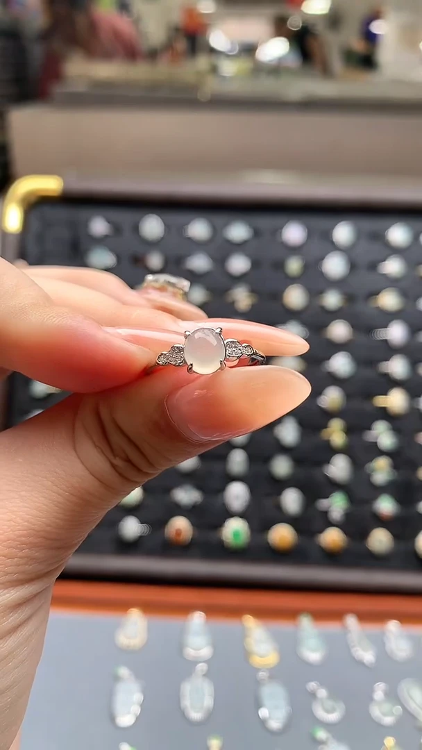 银S925镶嵌戒指翡翠天然缅甸翡翠A货