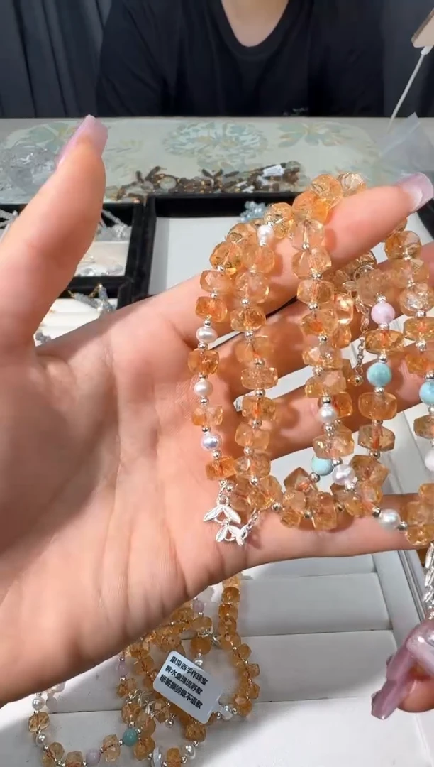 水晶手链银S925镶嵌I066黄水盘切设计款