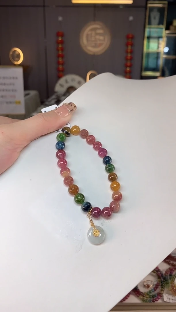 未镶嵌老矿碧玺色标彩虹单圈手串8mm+碧玺dan多样性发货一条
