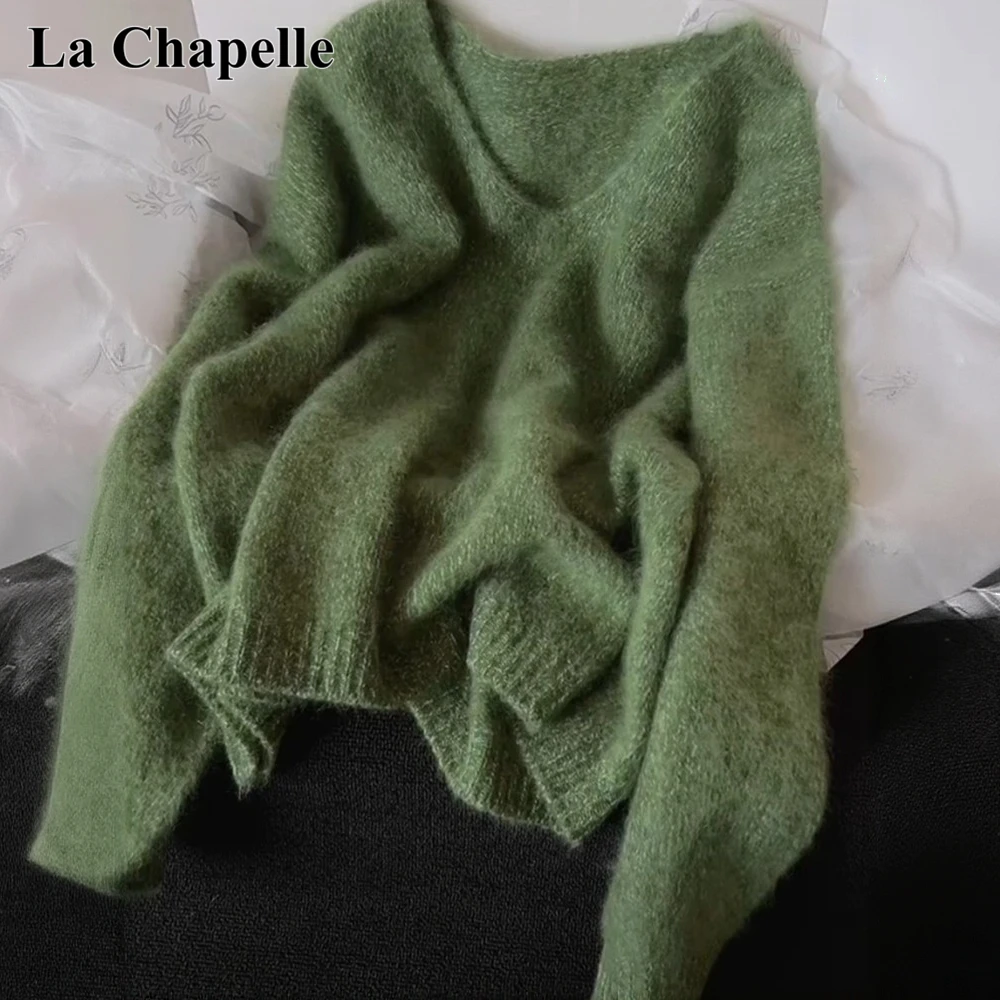 拉夏贝尔韩系软糯穿搭套头v领毛衣女秋冬款慵懒宽松百搭针织上衣