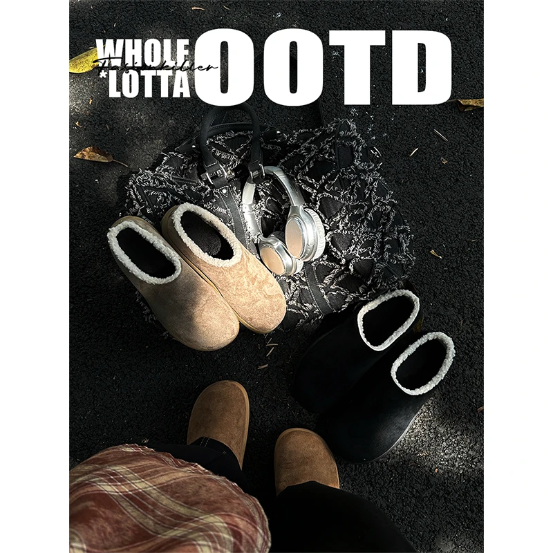 NewRockStarChoppa小土豆懒人穆勒鞋 冬季加绒勃肯鞋保暖包头拖鞋