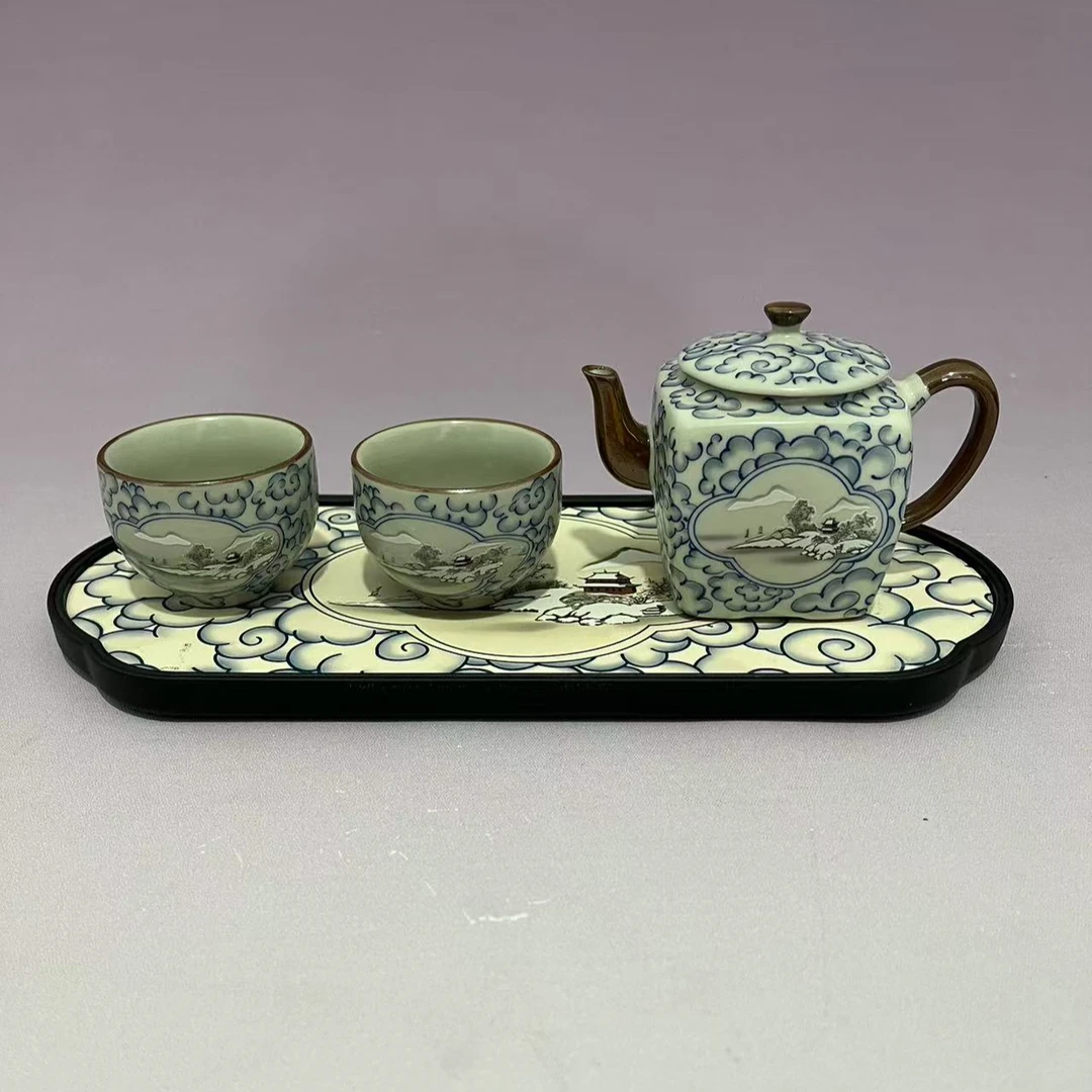 云罗汉汝窑一壶2杯 茶盘H2222