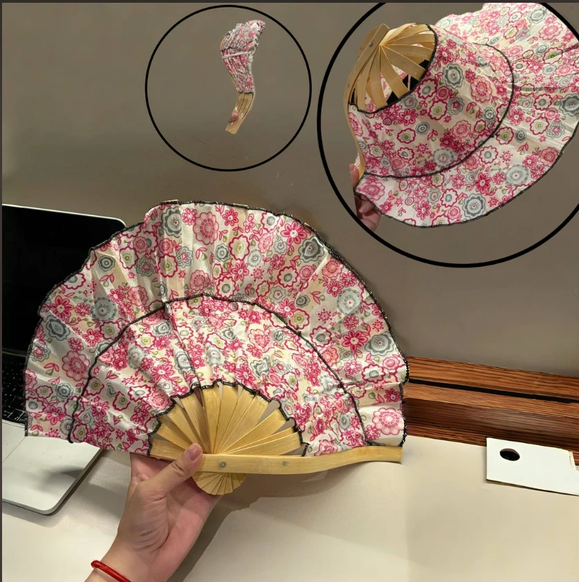 折叠扇子防晒帽女生出游便携竹编遮阳帽户外趣味折扇复古空顶帽子