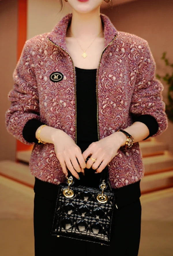 牡丹花开-新款双面穿加绒印花气质上衣外套百搭显瘦时尚