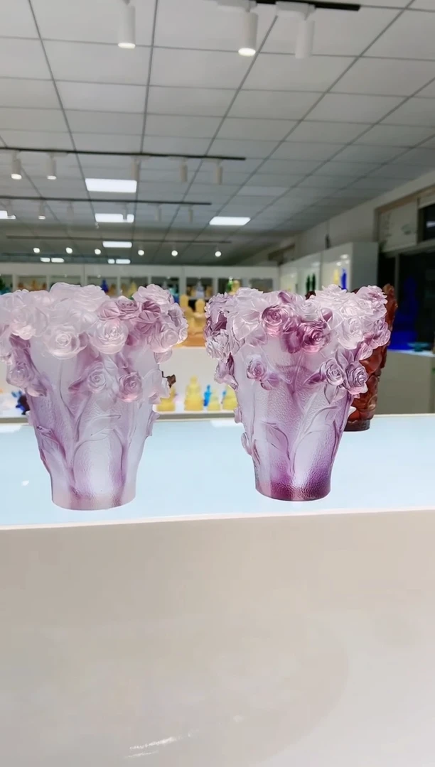 【闪购商品】茶宠古法琉璃两个玫瑰花瓶