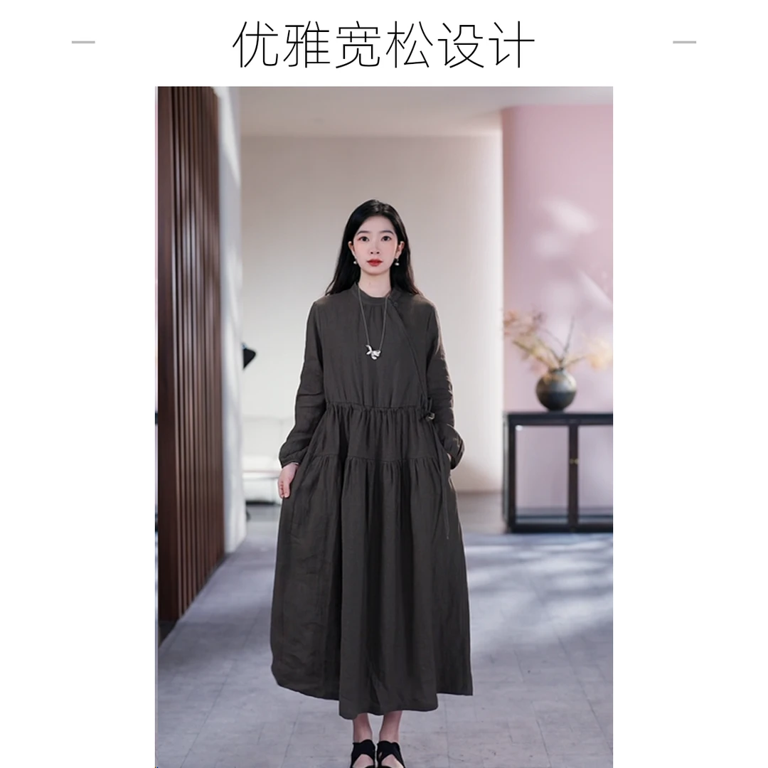 牧衣秋季上新圆领纯麻文艺风连衣裙  星辰赋
