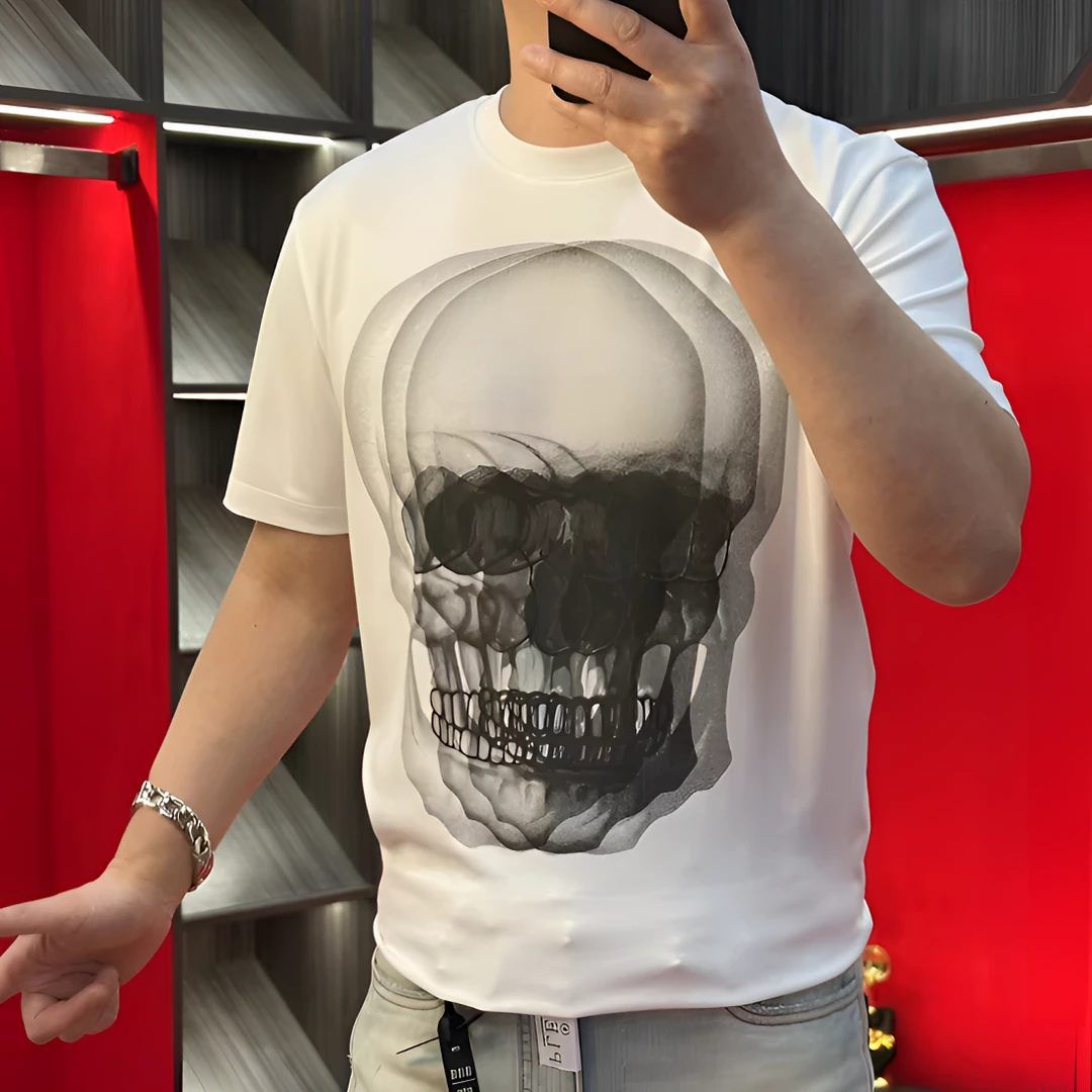 PP正品25新款潮牌液氨棉高品质欧货幻影骷髅头印花时尚T恤衫1702