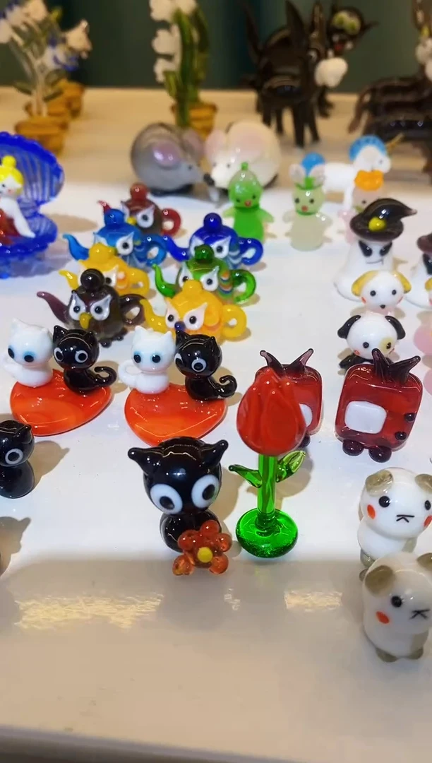 【闪购商品】琉璃手工艺品抱花猫+玫瑰