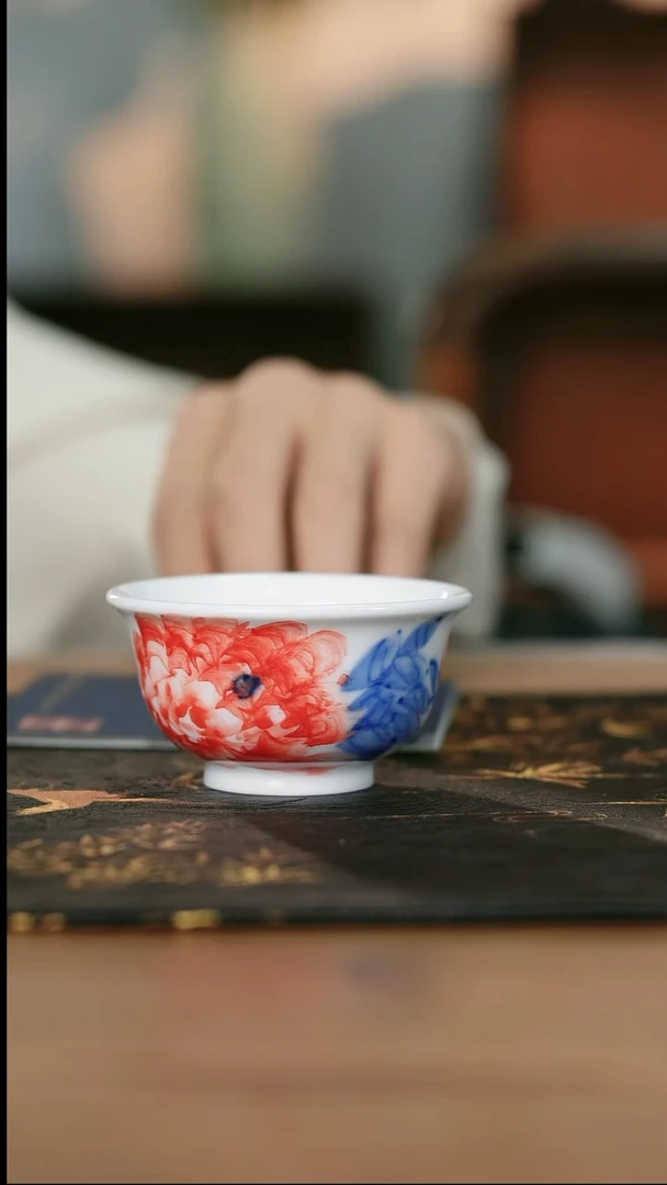 13-3手工手绘花开富贵压手杯