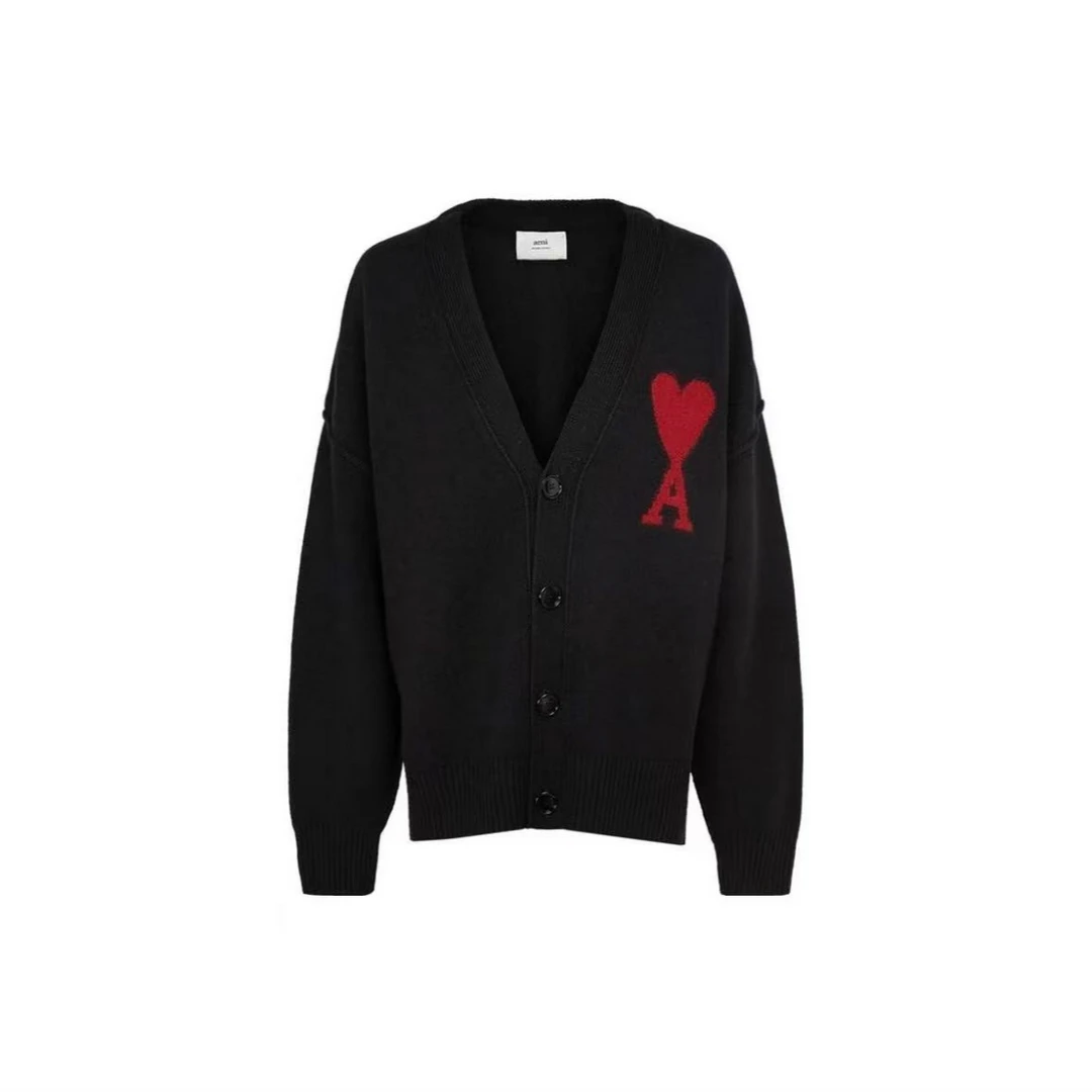 AMI PARIS(香港发)经典爱心V领单排扣开衫 BFUKC006018-009/BCJ