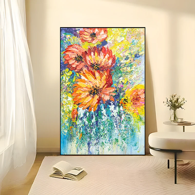 抽象油画似锦玄关装饰画现代简约客厅背景墙花卉挂画繁花80120