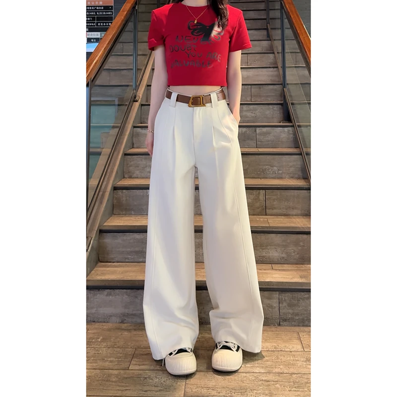 2025年春夏新款高级感休闲西装阔腿裤女高腰垂感显瘦直筒拖地裤子