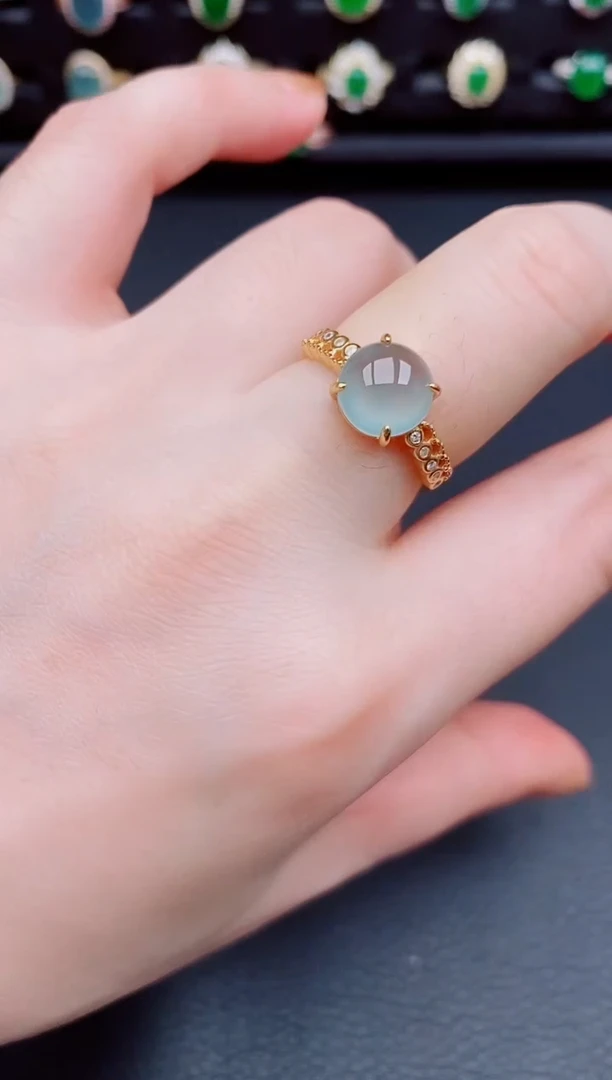 【闪购商品】翡翠戒指银S925镶嵌天然a货翡翠33