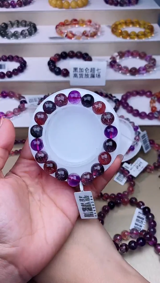 未镶嵌手链水晶黑加仑超七单圈11m+