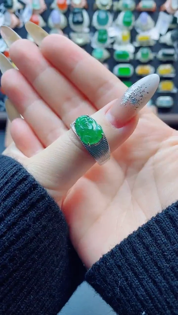 未镶嵌戒指翡翠【**】天然翡翠A货男戒