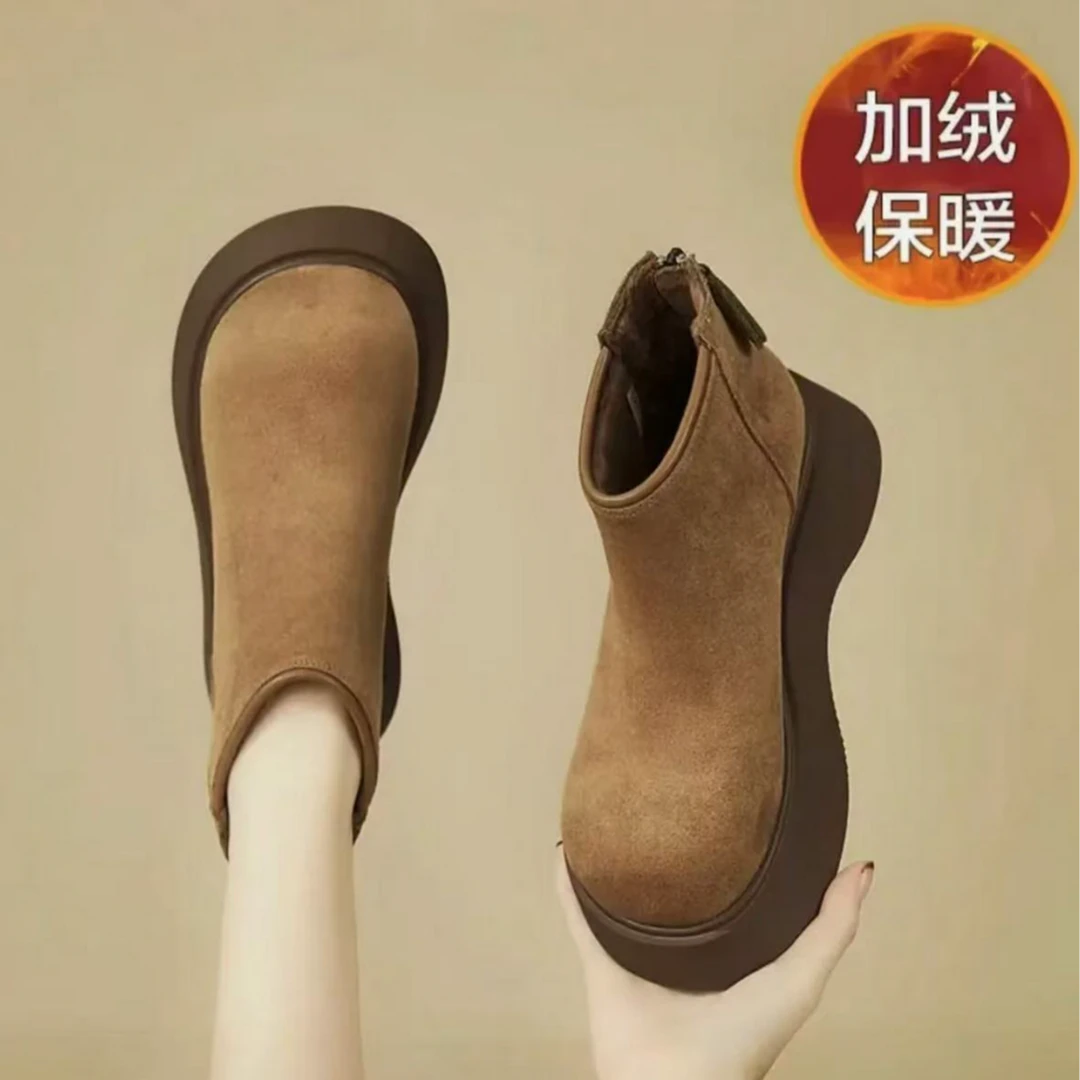 保暖棉靴时尚厚底加绒后拉链2025冬季雪地靴百搭休闲博肯短靴