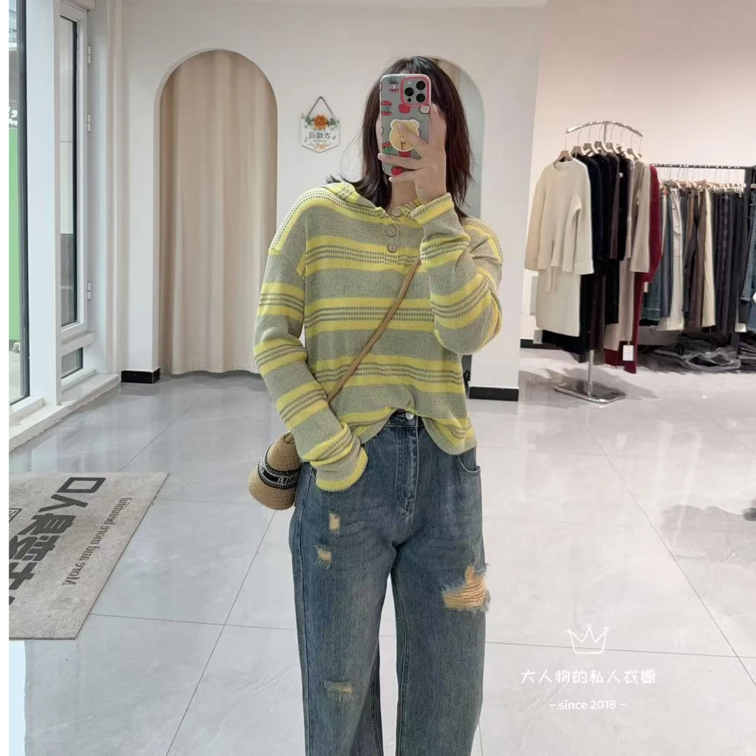 条纹帽衫韩系减龄