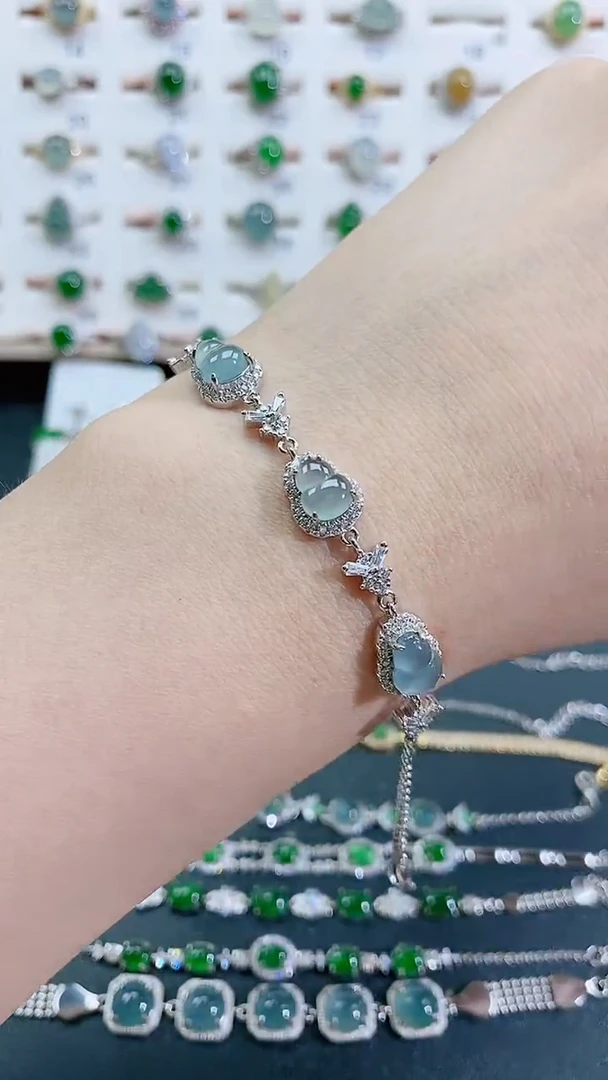 银S925镶嵌手链翡翠天然翡翠