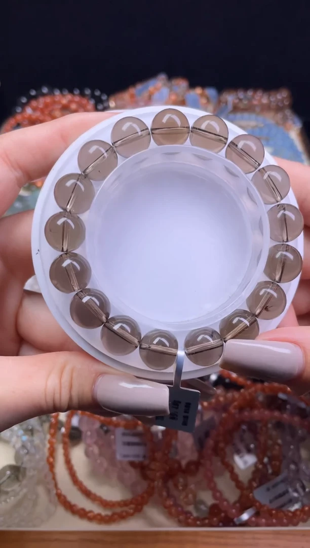 水晶手链未镶嵌z1-4茶晶高品12mm