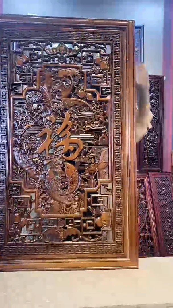 香樟木木雕款100*60福降双鱼  仿古色