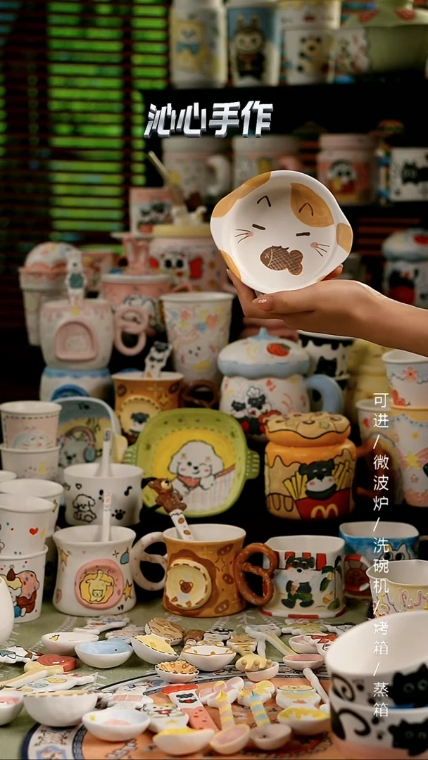 陶瓷无盖款猫吃鱼碗